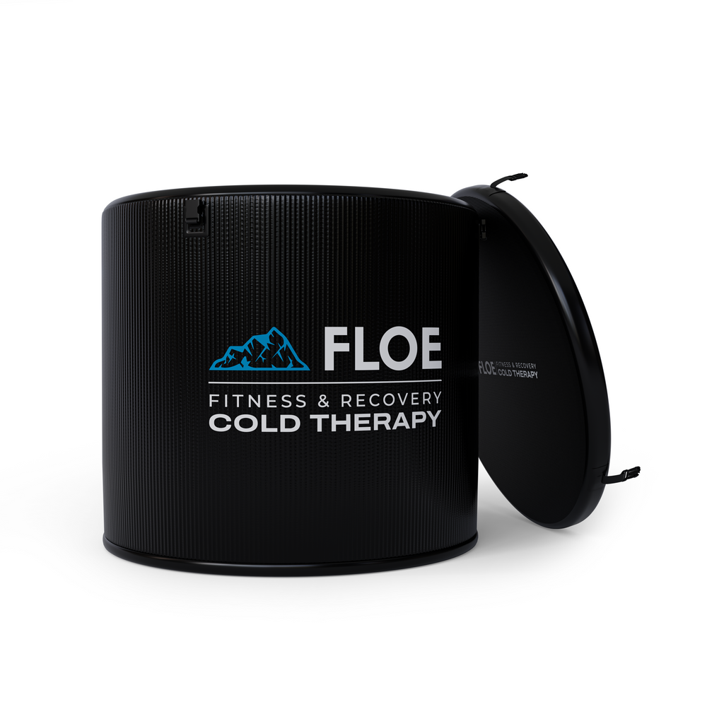 Floe Ice Bath Pro, Professional Ice Bath With Insulated Lid Leaning on ice bath 